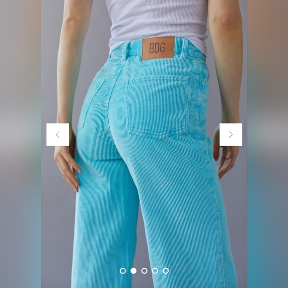 BDG High & Wide Corduroy Ankle Pants Turquoise Urban Outfitters Size 28 - Picture 3 of 15